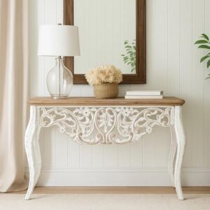 كونسول بوهيمي خشبي سوارا - ابيض