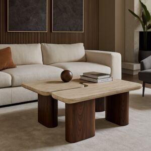 طقم طاولة قهوة مودرن بيهتار - 2 قطع - بني وبيج