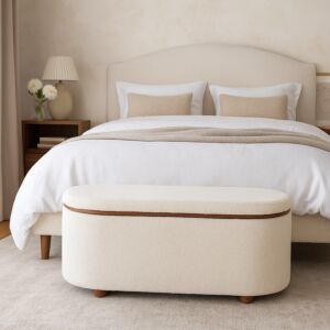 مقعد بنش بمساحة تخزين بيرجو 88 سم - ابيض وبني