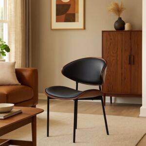 كرسي طعام جلد بويكا - اسود وبني غامق