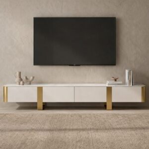  طاولة تلفزيون مودرن كليرتل بمساحات تخزين - أبيض وكريمي