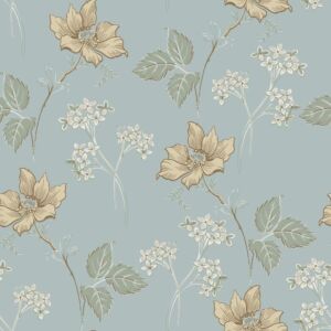 ورق جدران بطبعات زهور - ازرق