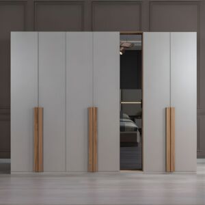 خزانة ملابس بالو - 6 أبواب - رمادي