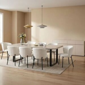 طقم طاولة طعام مع 8 كراسي وبوفيه هزلي - بيج