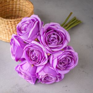 باقة ورد صناعي بلانكا - بنفسجي واخضر - 12 قطعة