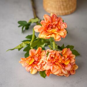 باقة ورد صناعي أديل - برتقالي واخضر - 12 قطعة